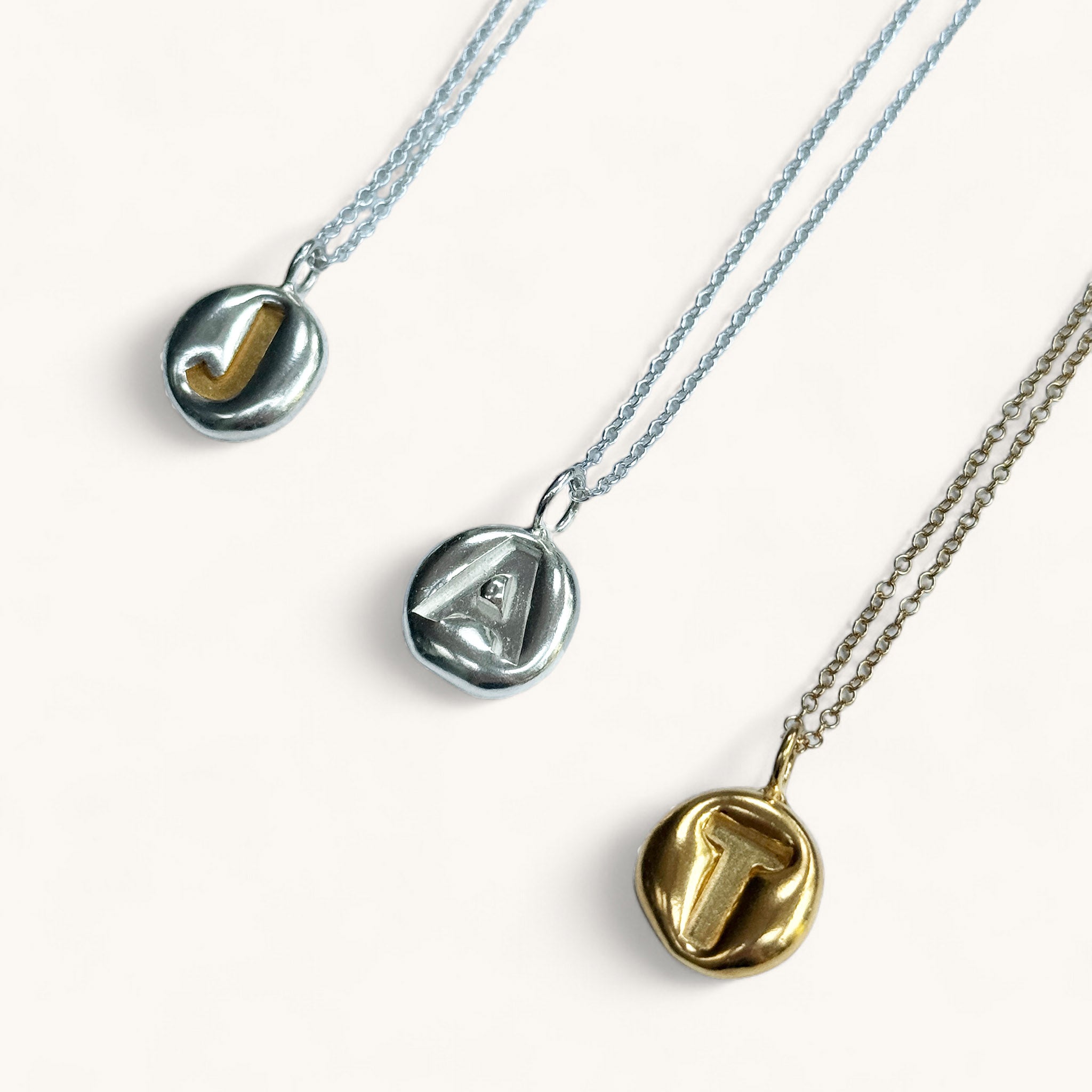 Jennifer Loiselle bubble initial letter pendant silver gold vermeil