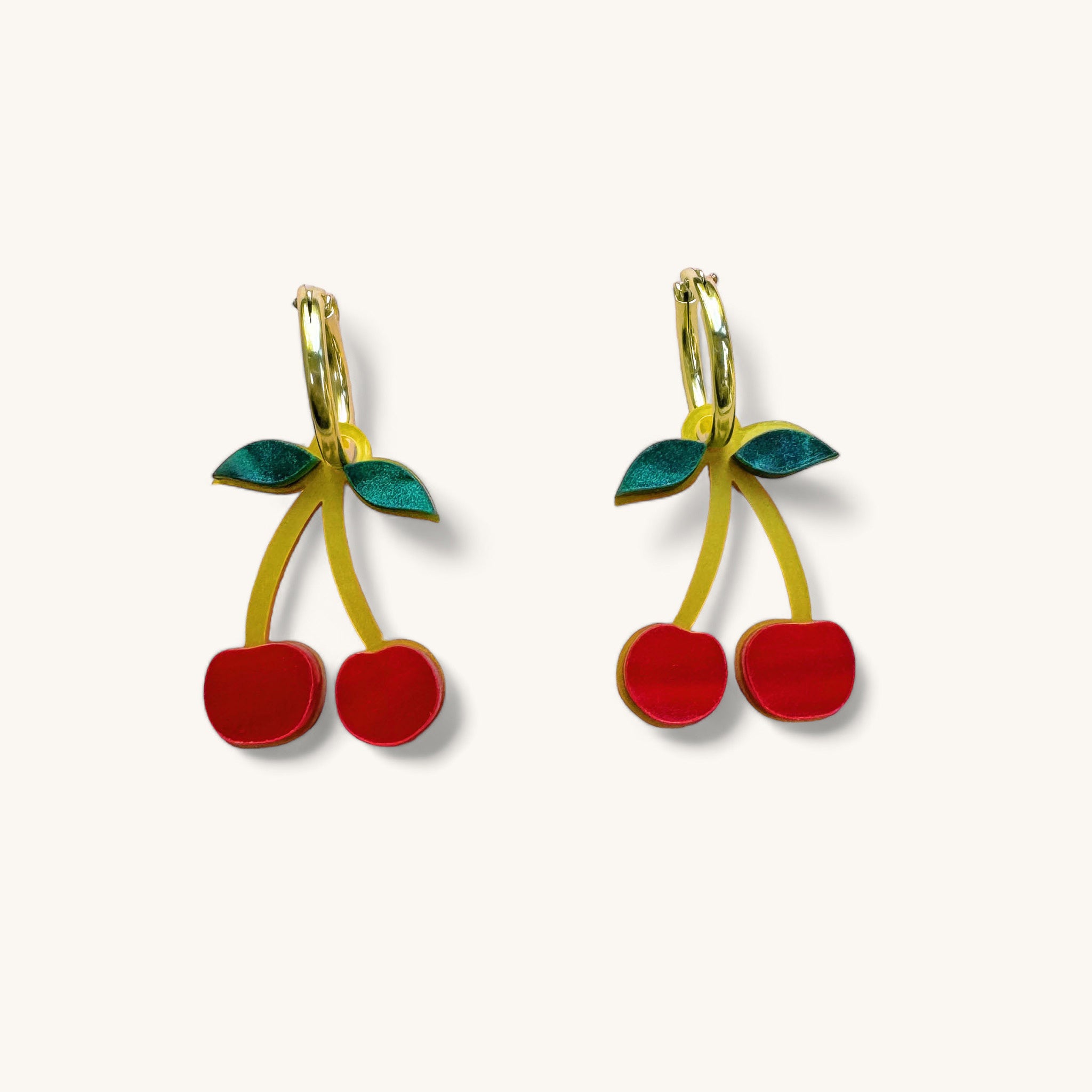 Jennifer Loiselle Cherry Charm Fruit Earrings with gold filled hoop