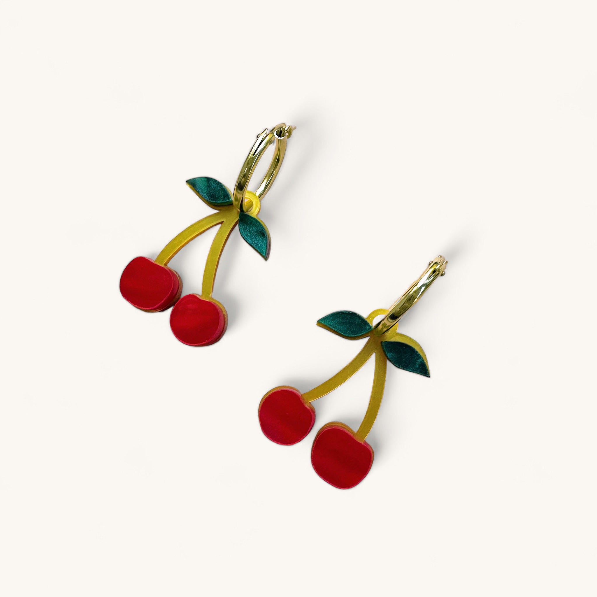 Jennifer Loiselle Cherry Charm Fruit Earrings with gold filled hoop