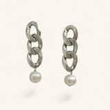 Curb Chain Earrings with Pearl