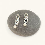 Curb Chain Earrings with Pearl
