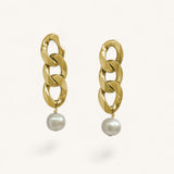 Curb Chain Earrings with Pearl