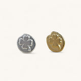 Jennifer Loiselle four leaf clover stud earrings in recycled silver and gold