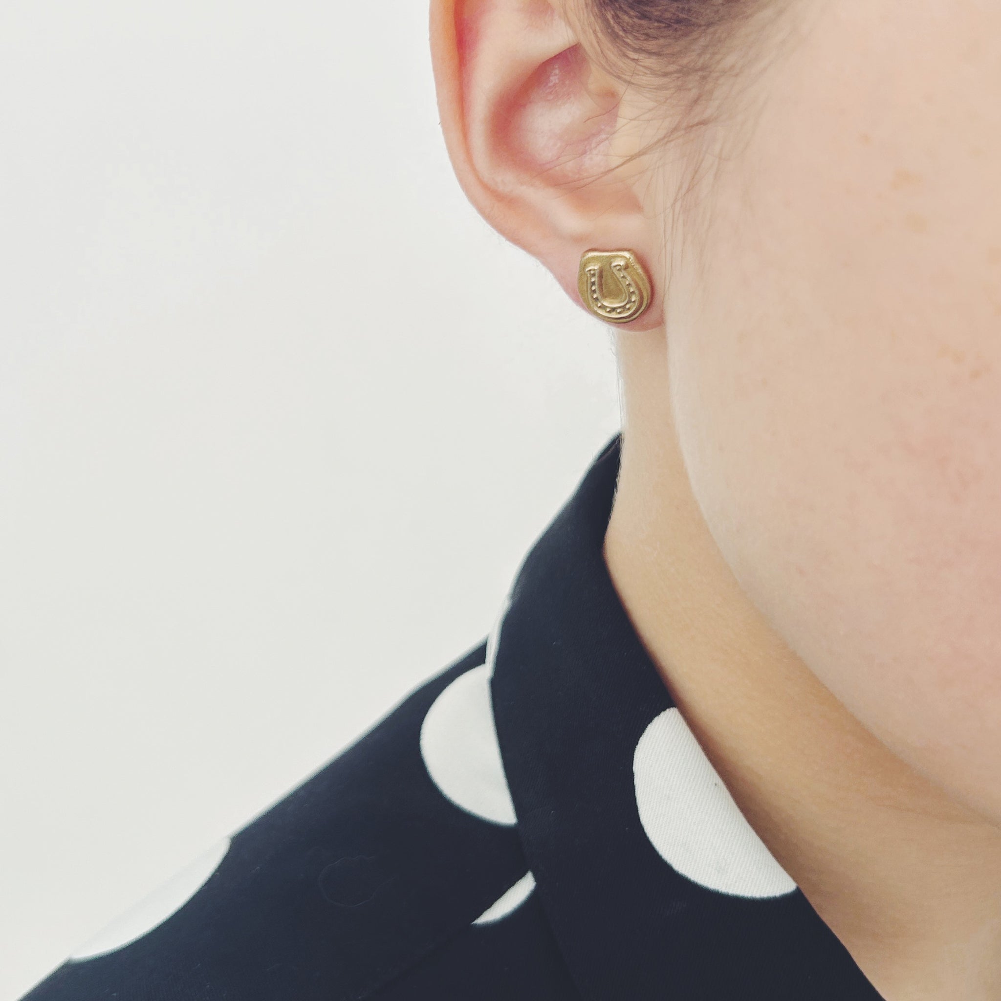 Jennifer Loiselle recycled gold vermeil lucky horseshoe lost wax cast handmade earrings