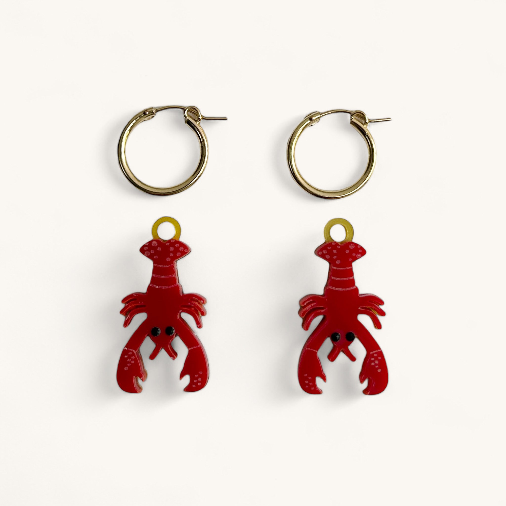 Jennifer Loiselle Laser Cut Acrylic Red Lobster Gold Filled Hoop Earrings