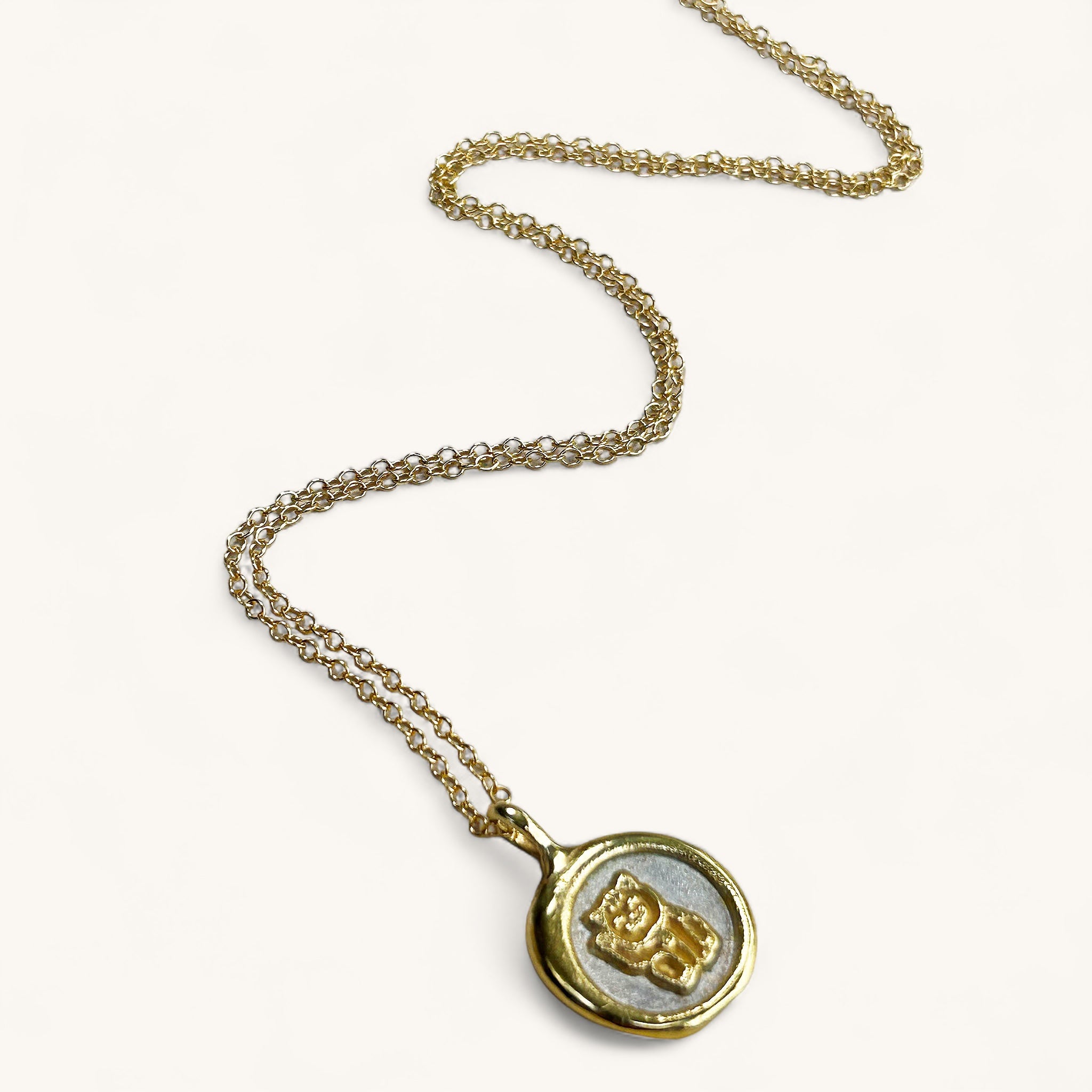 Jennifer Loiselle Lucky Cat Necklace in silver and gold vermeil