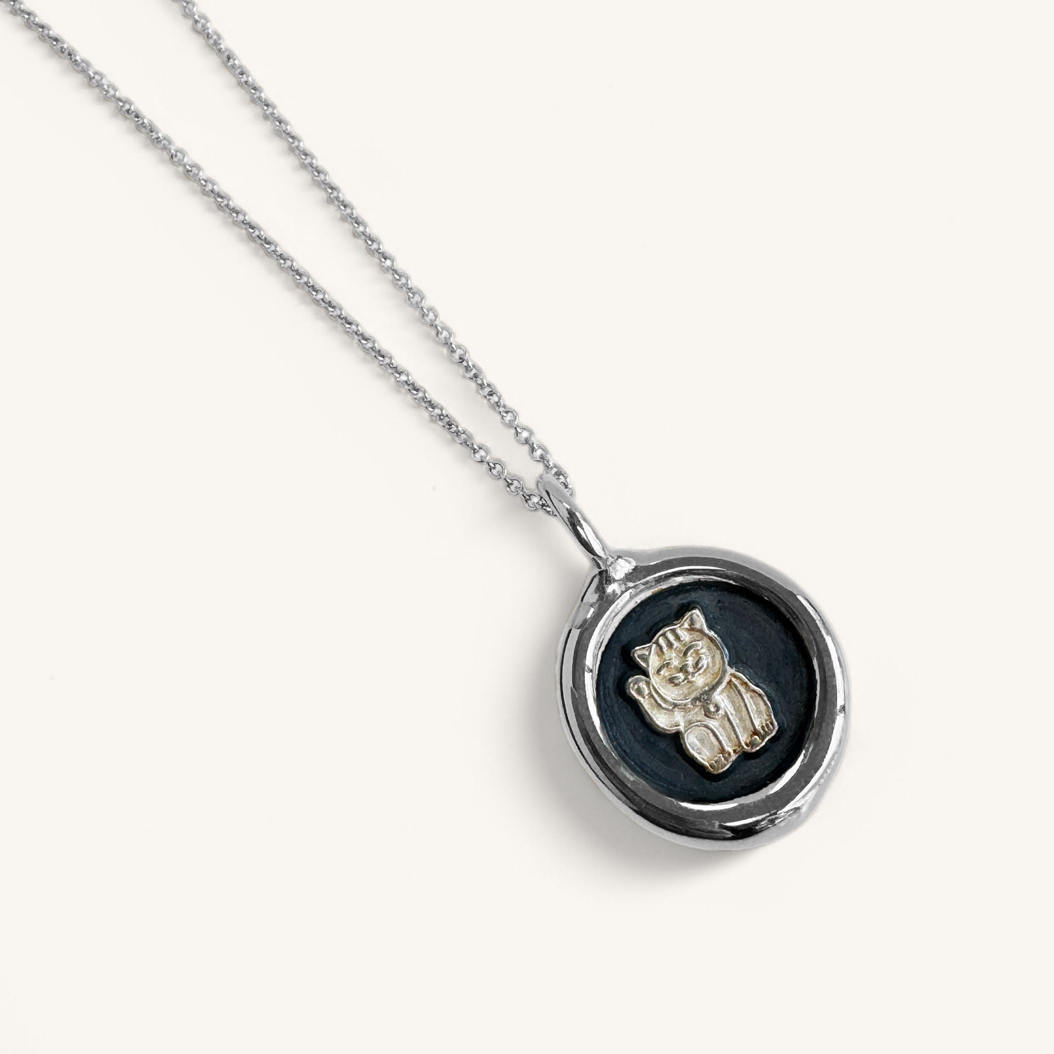 Jennifer Loiselle Lucky Cat Pendant Oxidised