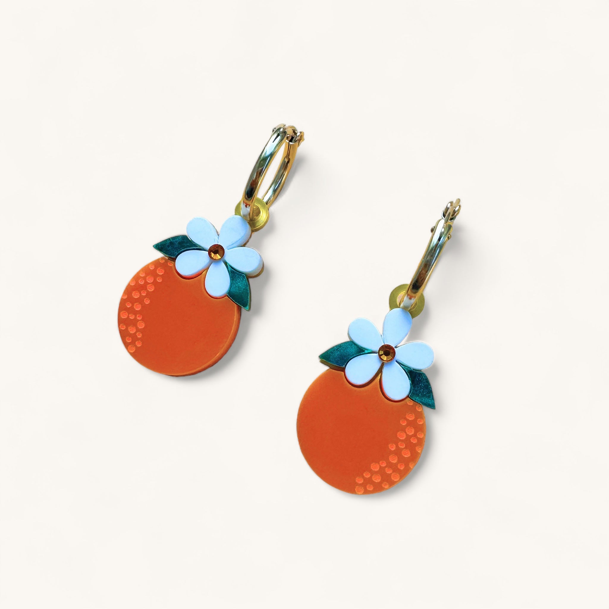 Jennifer Loiselle Acrylic Orange Blossom Earrings with gold filled hoops