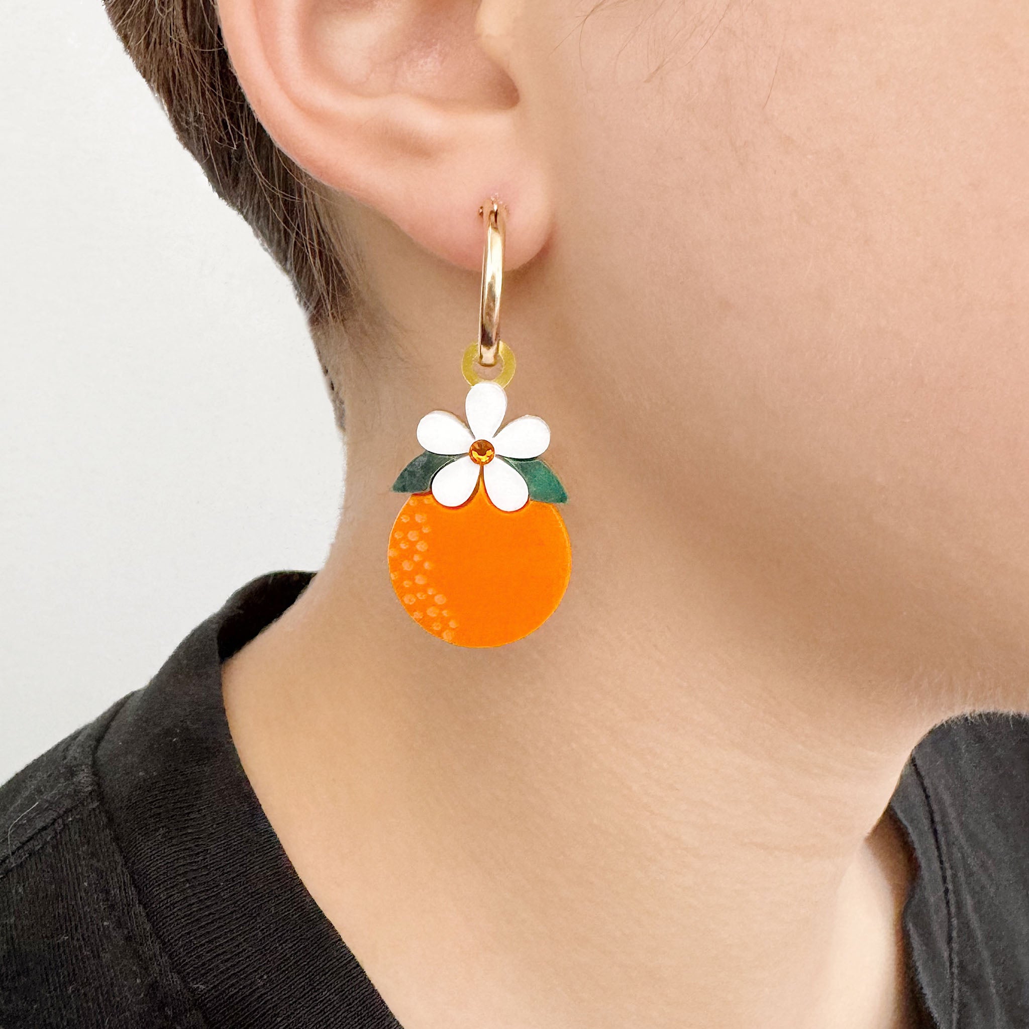 Jennifer Loiselle Acrylic Orange Blossom Earrings with gold filled hoops