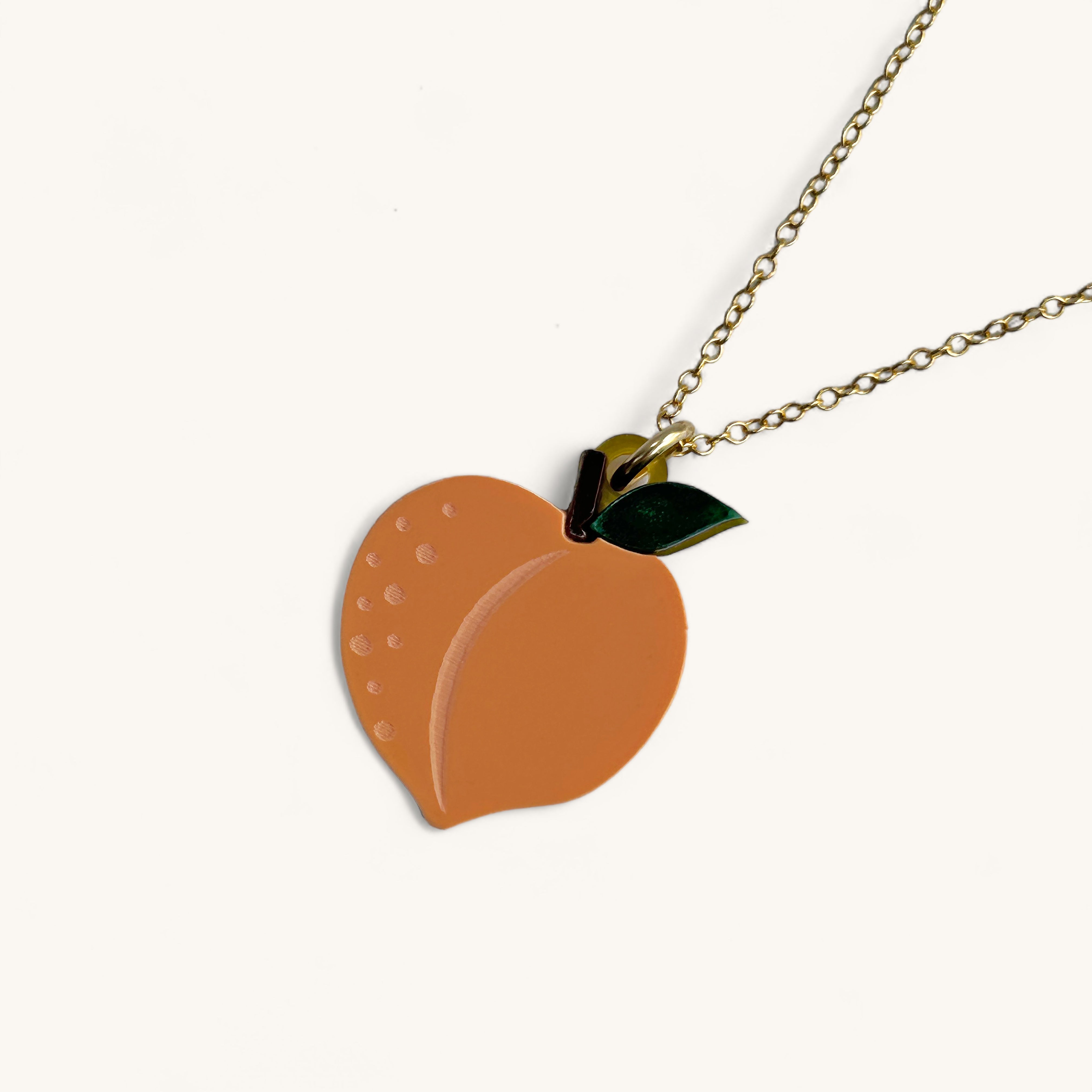 Jennifer Loiselle acrylic peach fruit necklace with gold filled chain