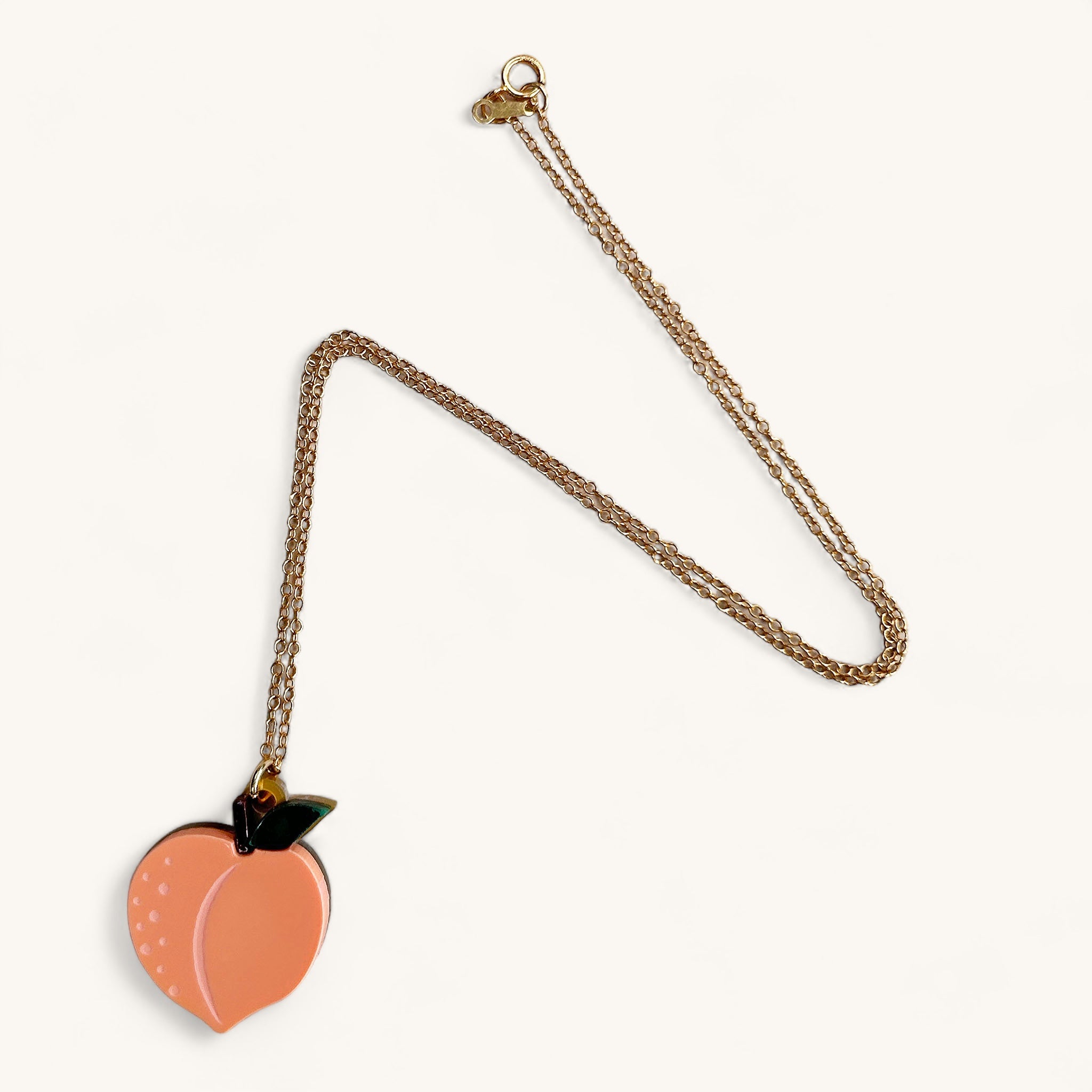 Jennifer Loiselle acrylic peach fruit necklace with gold filled chain