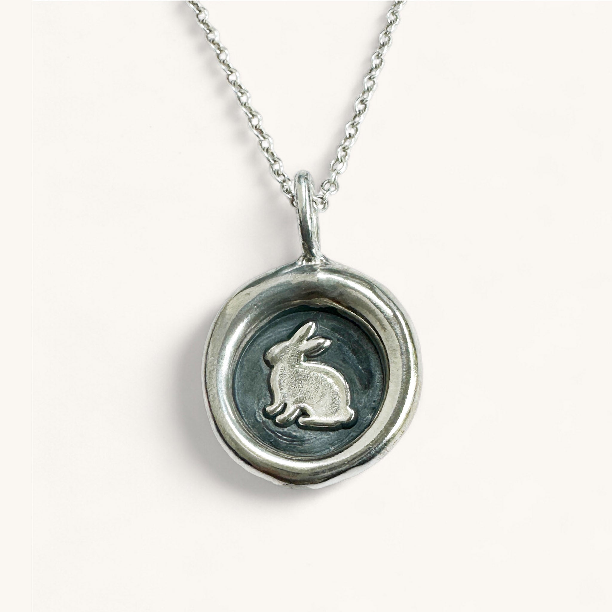 Jennifer Loiselle lucky rabbit pendant necklace in oxidised silver