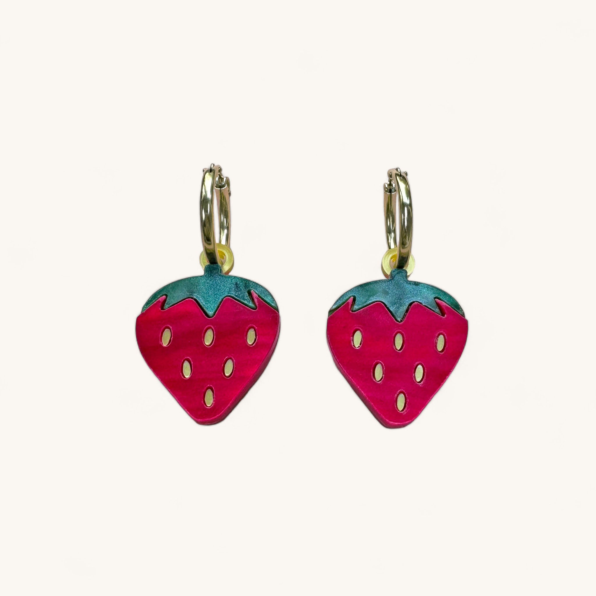 Jennifer Loiselle Strawberry Charm Fruit Earrings with gold filled hoop