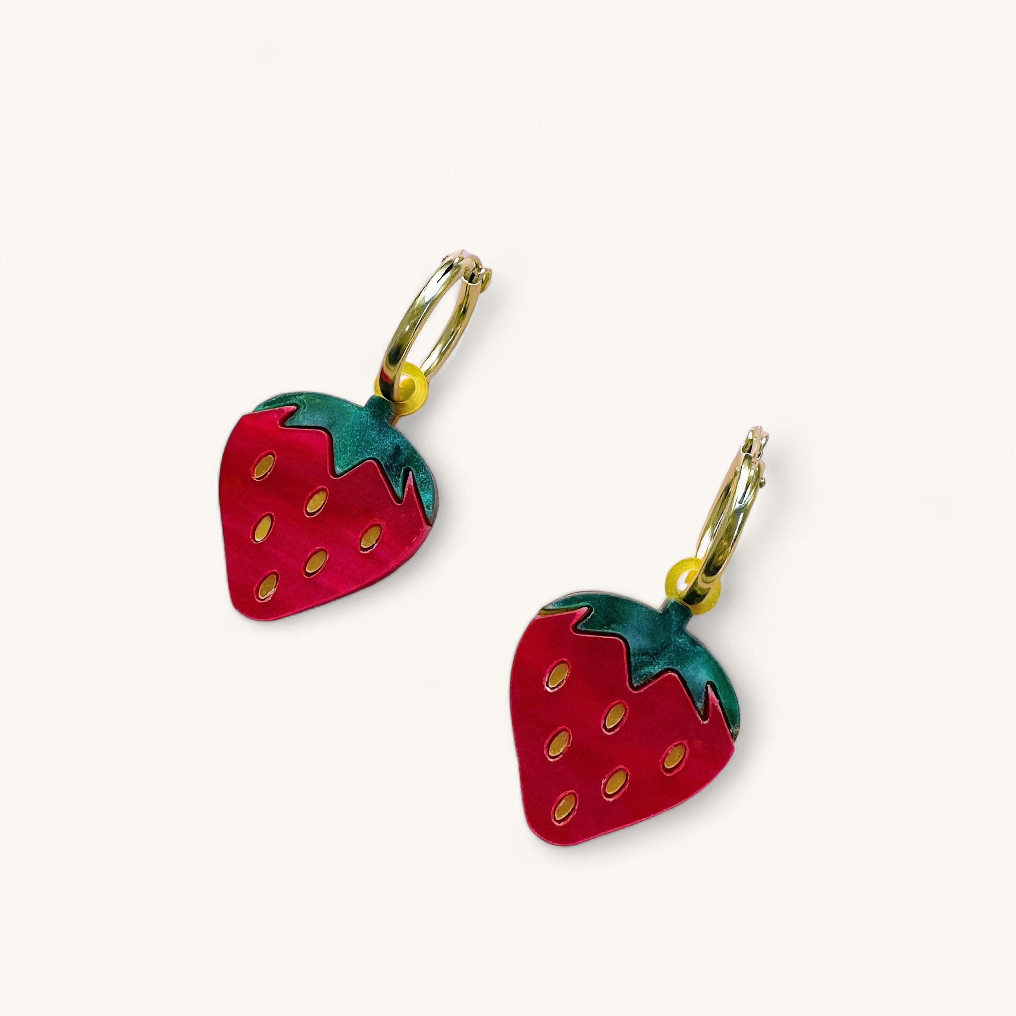 Jennifer Loiselle Strawberry Charm Fruit Earrings with gold filled hoop