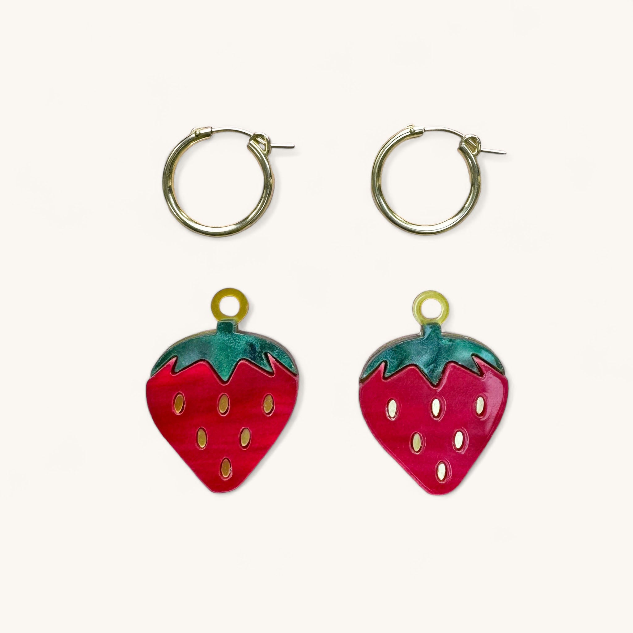 Jennifer Loiselle Strawberry Charm Fruit Earrings with gold filled hoop