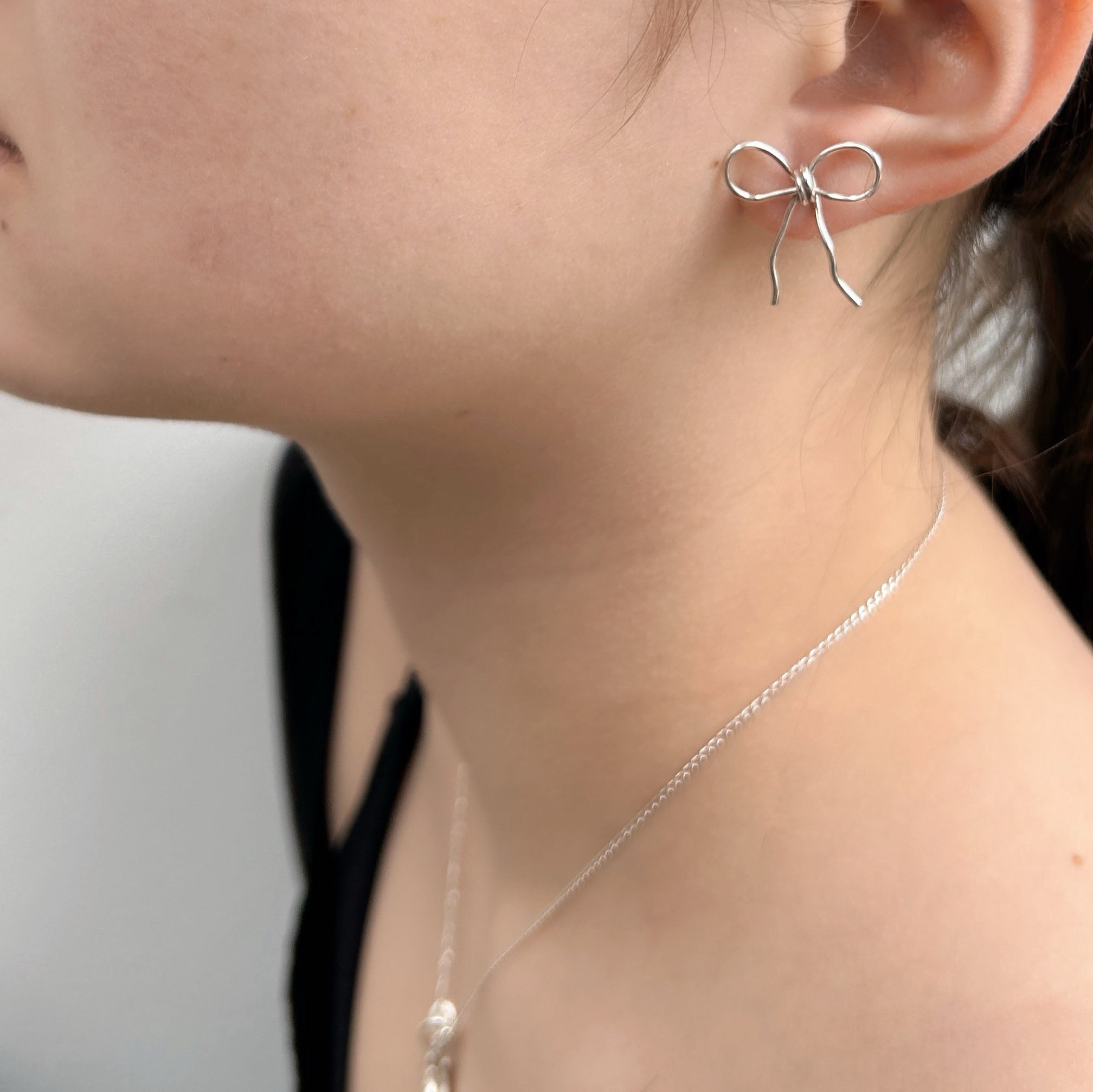 Jennifer Loiselle recycled silver ribbon bow earrings
