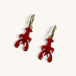 Jennifer Loiselle Laser Cut Acrylic Red Lobster Gold Filled Hoop Earrings