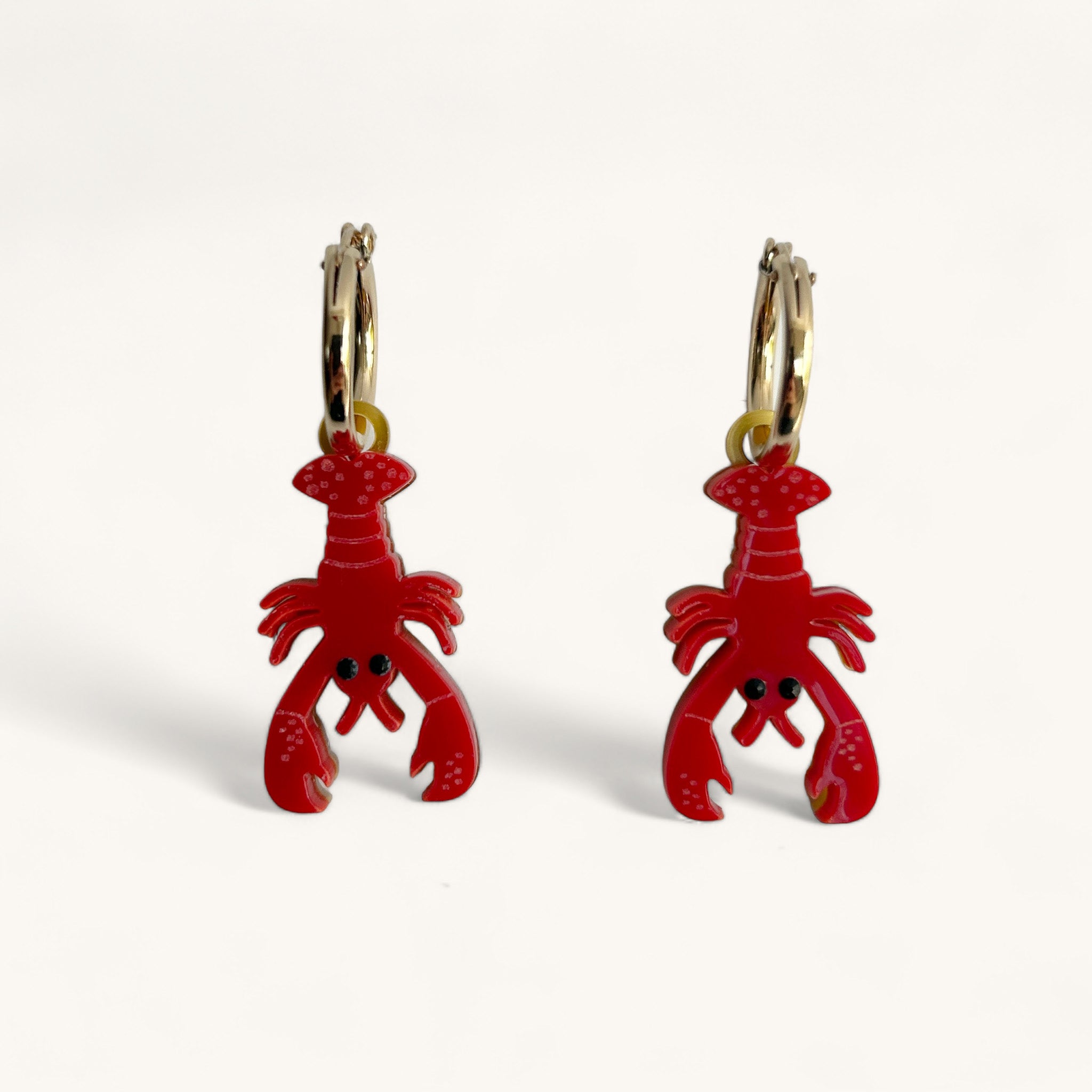 Jennifer Loiselle Laser Cut Acrylic Red Lobster Gold Filled Hoop Earrings