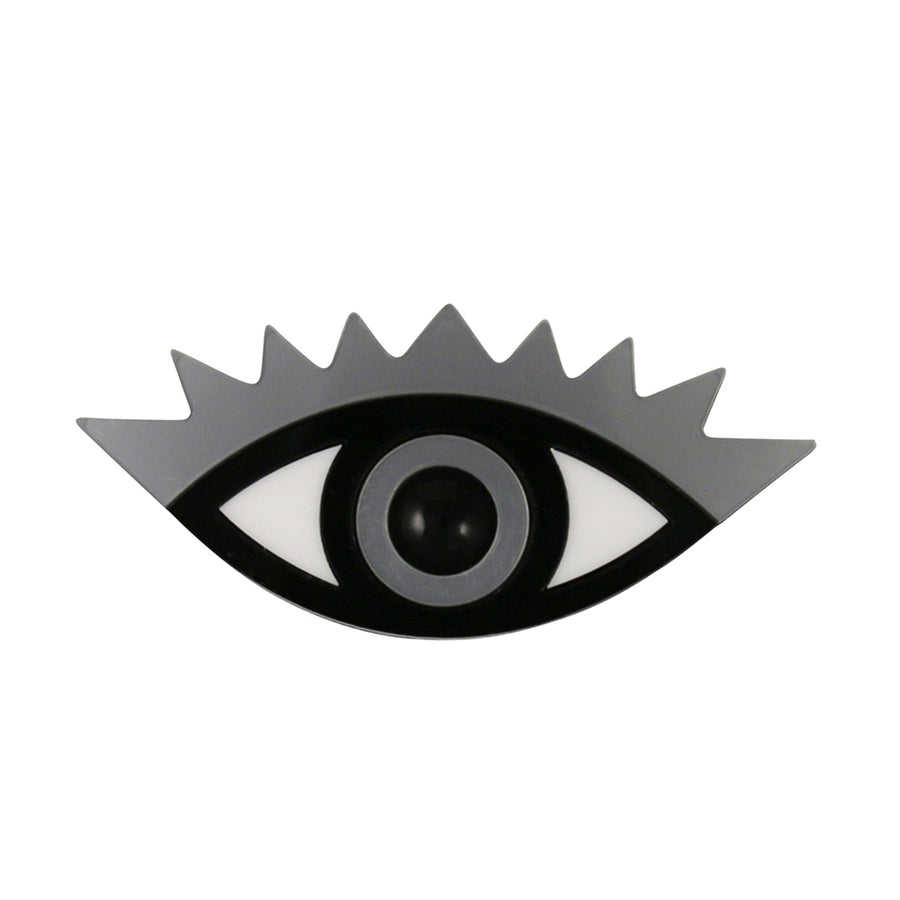 Jennifer Loiselle laser cut acrylic eye brooch silver