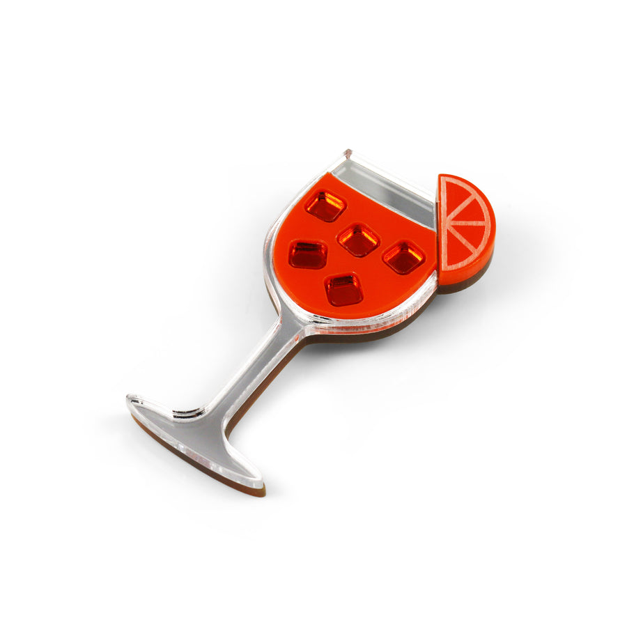 Aperol Spritz laser cut acrylic cocktail brooch