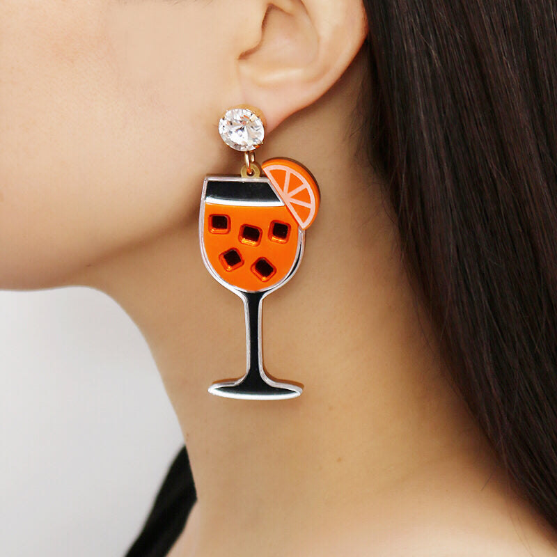 Aperol Spritz laser cut acrylic cocktail earrings