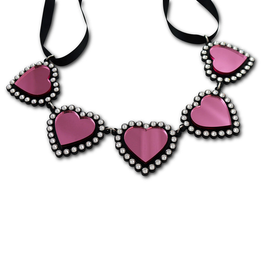 Jennifer Loiselle laser cut acrylic pink Swarovski heart necklace