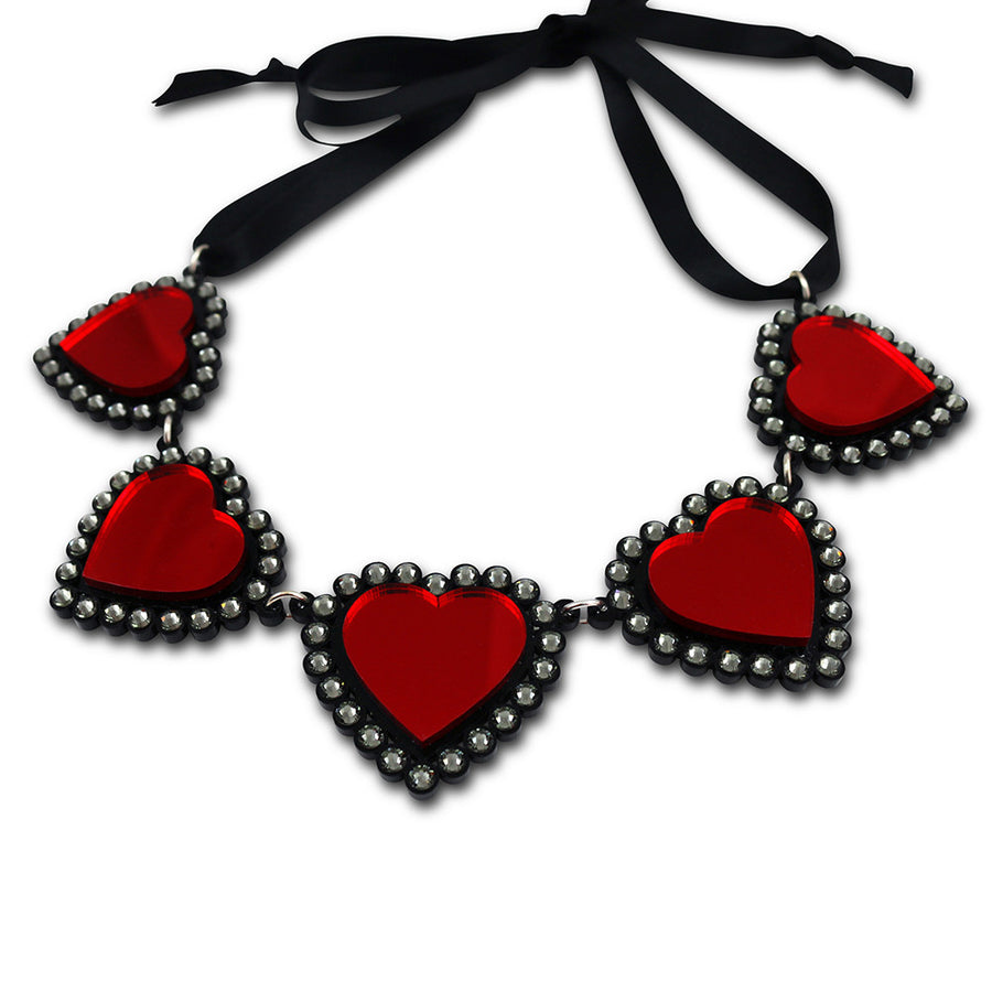 Jennifer Loiselle laser cut acrylic red Swarovski heart necklace