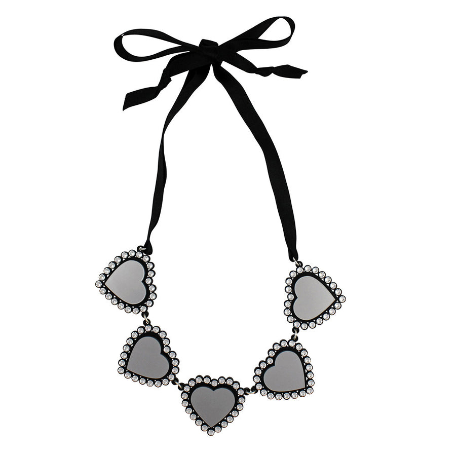 Jennifer Loiselle laser cut acrylic silver Swarovski heart necklace