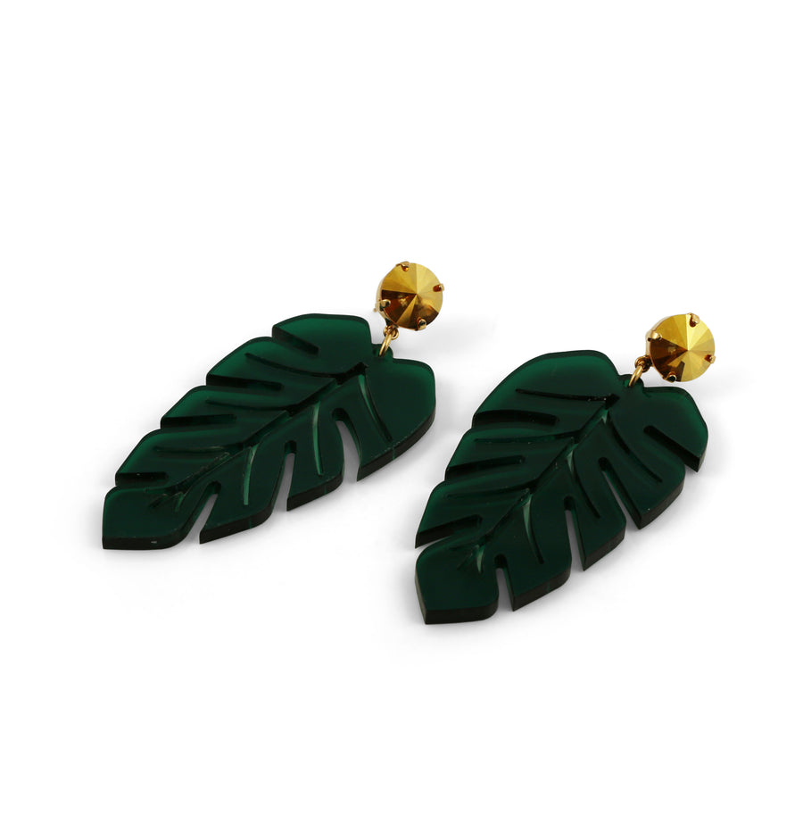 Jennifer Loiselle laser cut acrylic banana leaf earrings