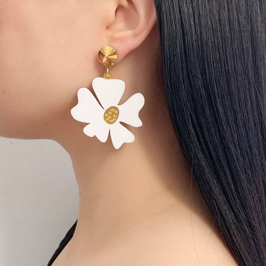Blossom Drop Earrings in White