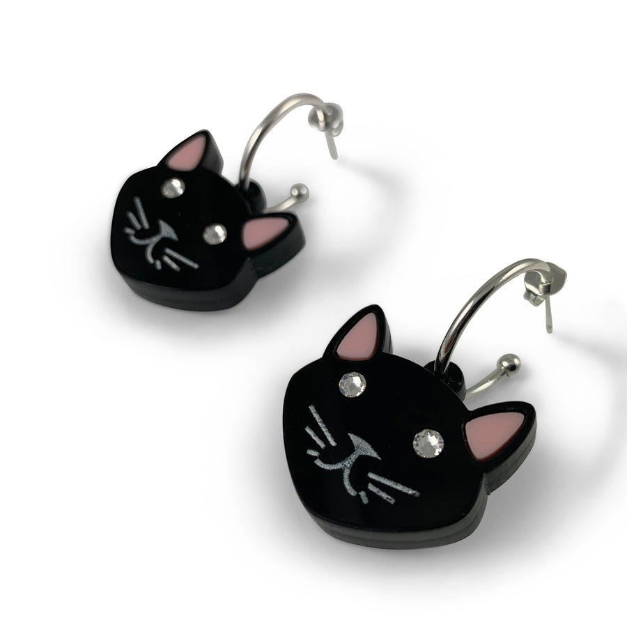 Jennifer Loiselle Laser Cut Acrylic Cat Charm Hoop Earrings