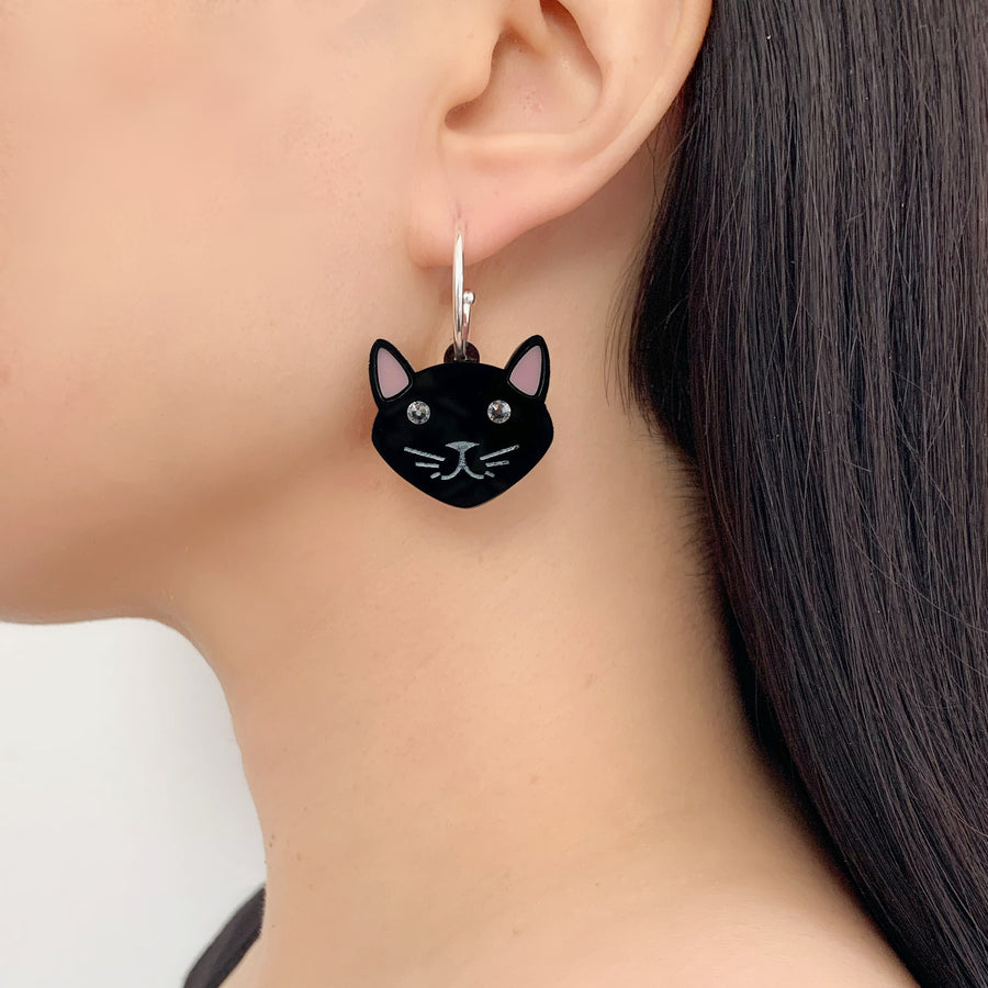 Black Cat Hoop Earrings