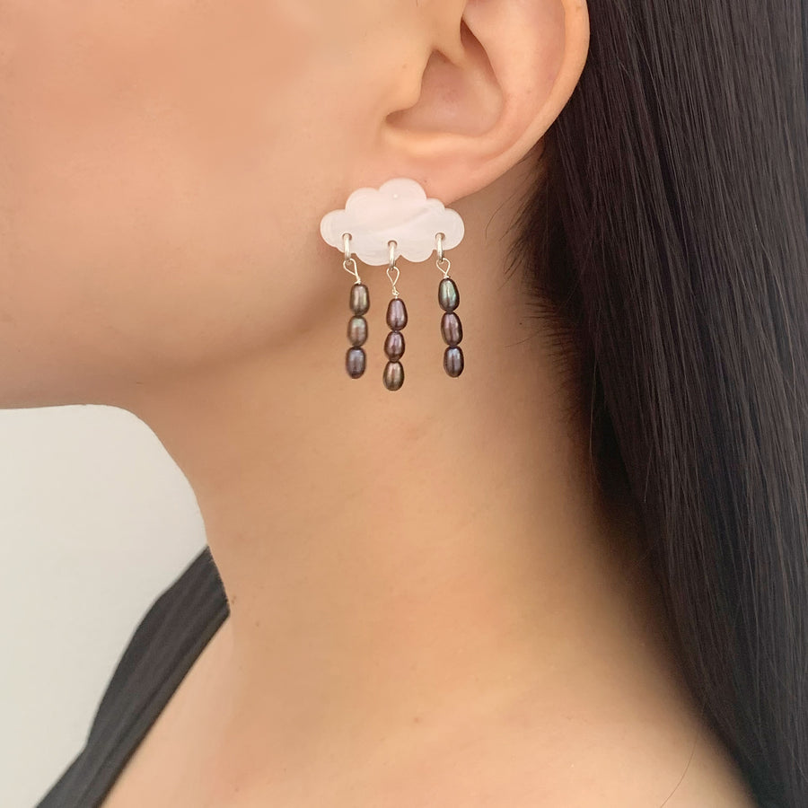 Jennifer Loiselle laser cut acrylic cloud pearl earrings