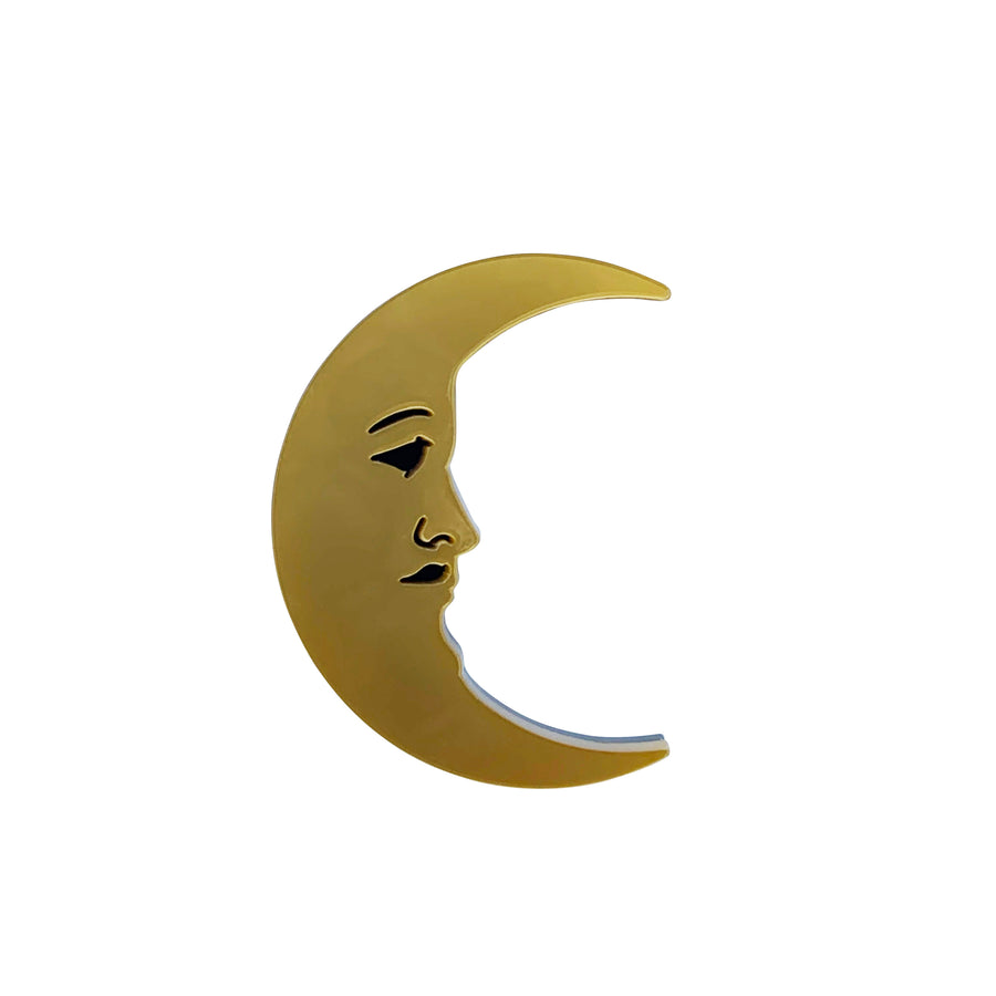 Jennifer Loiselle laser cut acrylic crescent moon brooch