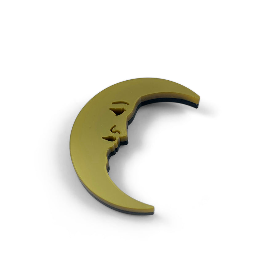 Jennifer Loiselle laser cut acrylic crescent moon brooch