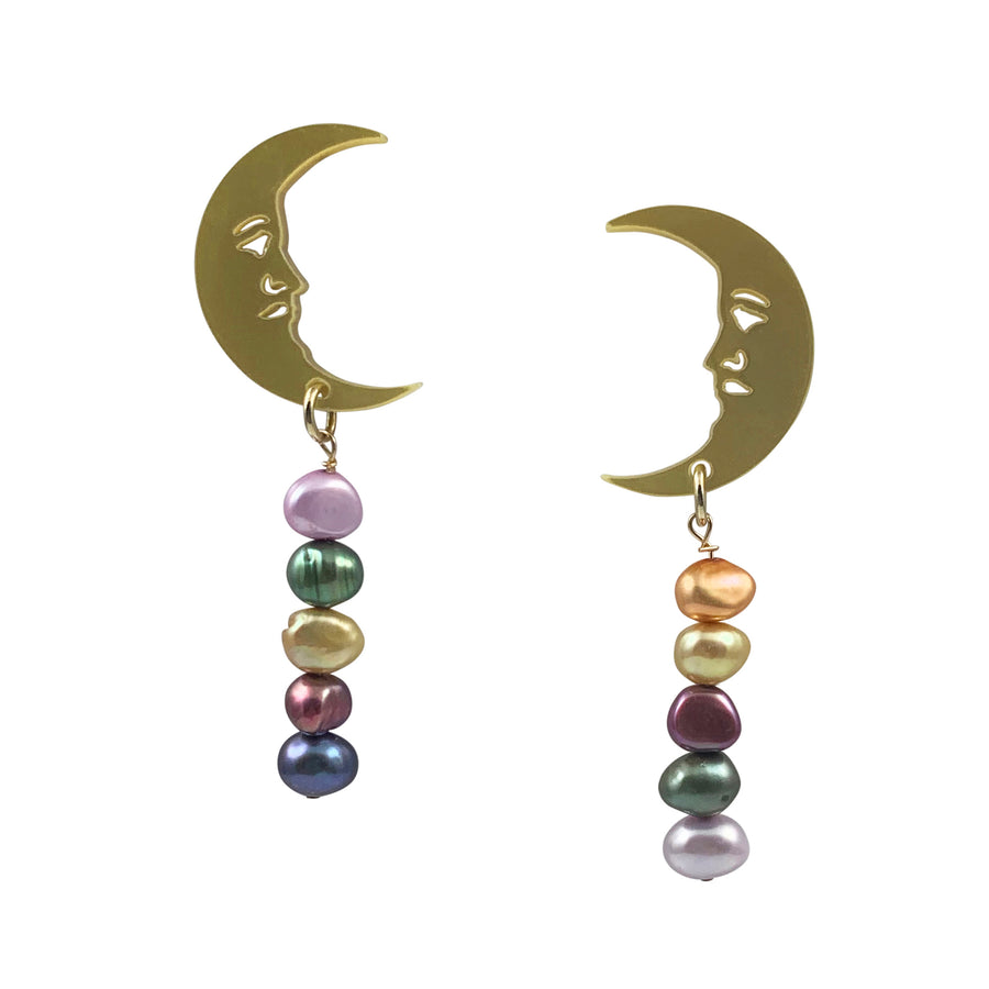 Jennifer Loiselle crescent moon gold pearl earrings
