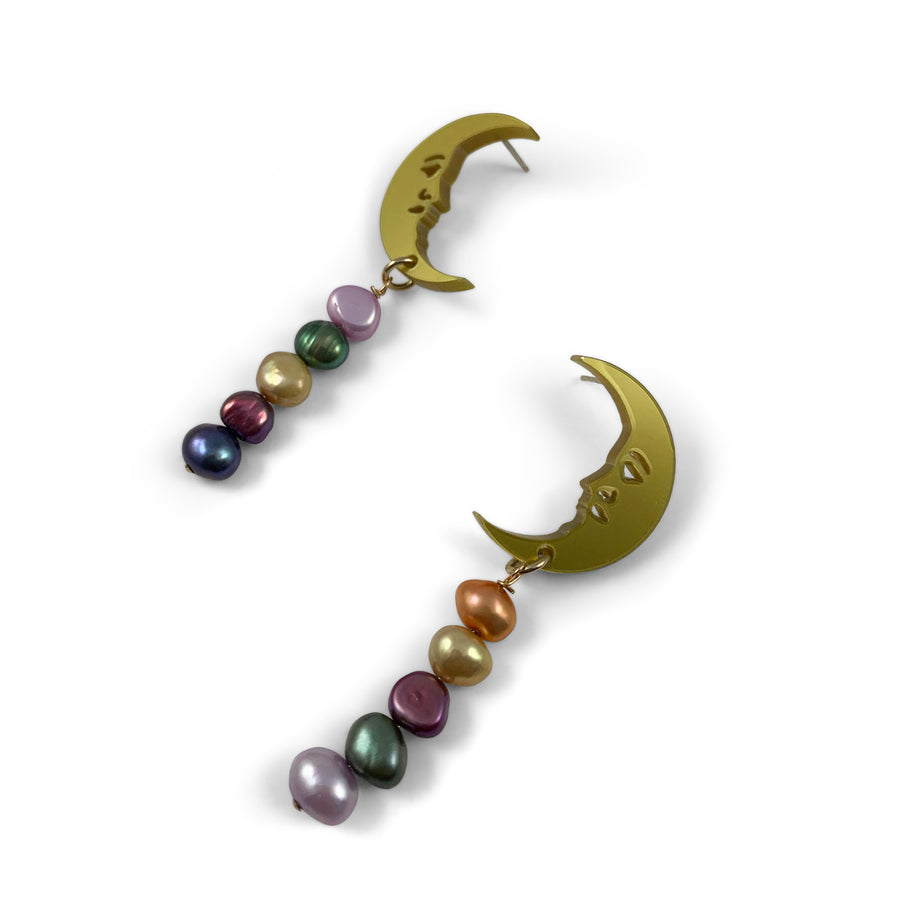 Jennifer Loiselle crescent moon gold pearl earrings