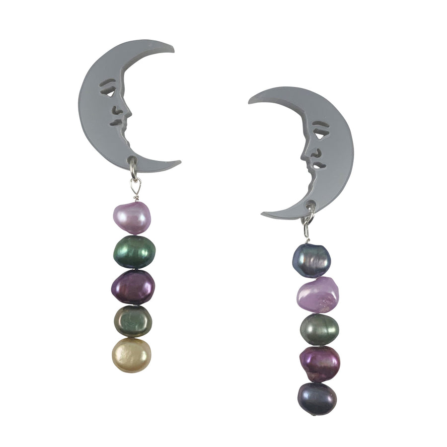 Jennifer Loiselle crescent moon silver pearl earrings