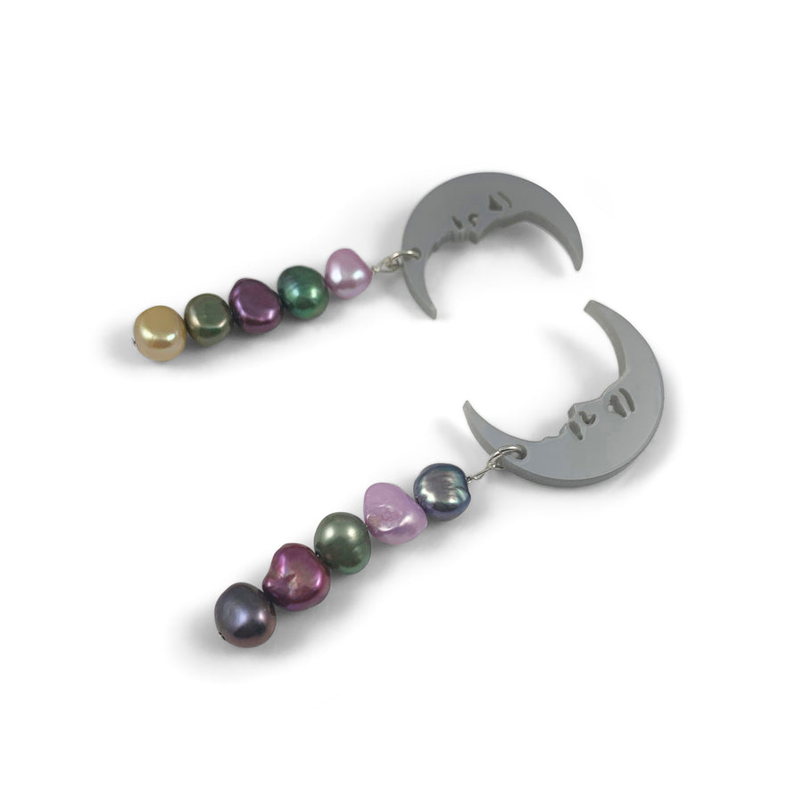 Jennifer Loiselle crescent moon silver pearl earrings