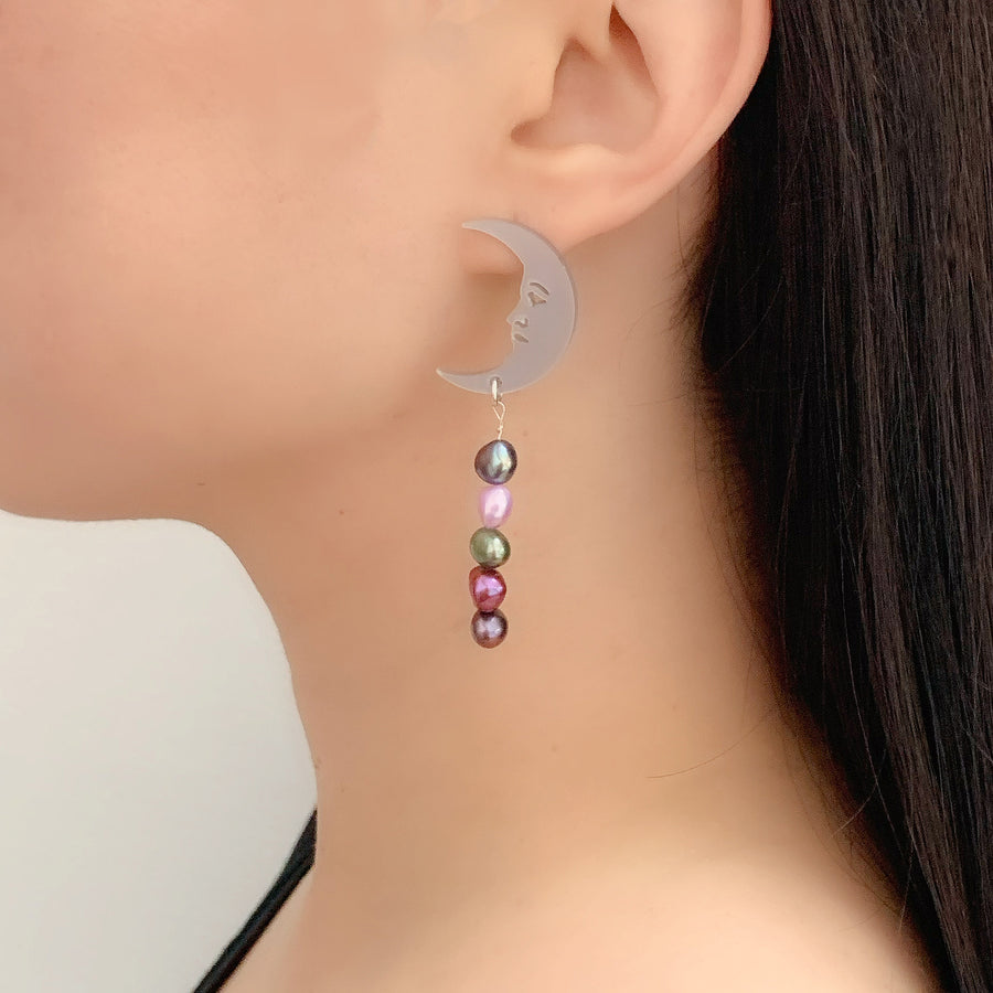 Jennifer Loiselle crescent moon silver pearl earrings