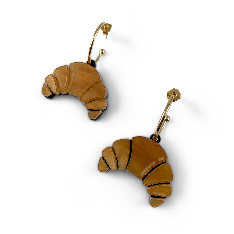 Jennifer Loiselle croissant food pastry laser cut acrylic statement hoop earrings
