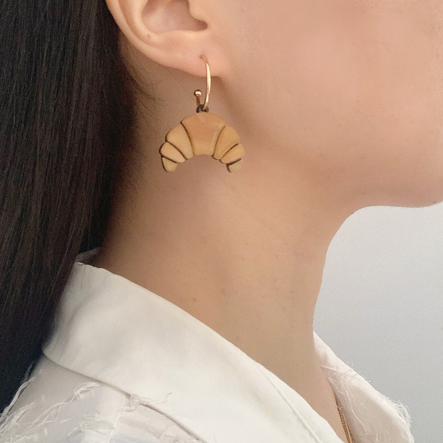 Jennifer Loiselle croissant food pastry laser cut acrylic statement hoop earrings