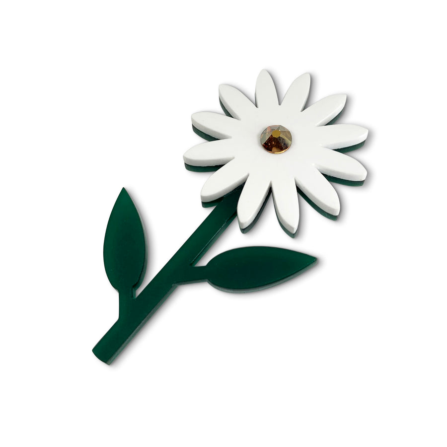 Jennifer Loiselle laser cut acrylic daisy flower brooch