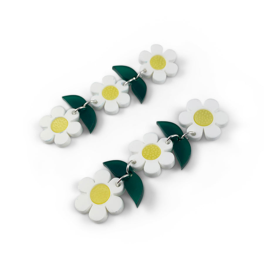 Jennifer Loiselle laser cut acrylic Perspex daisy chain flower statement dangle earrings