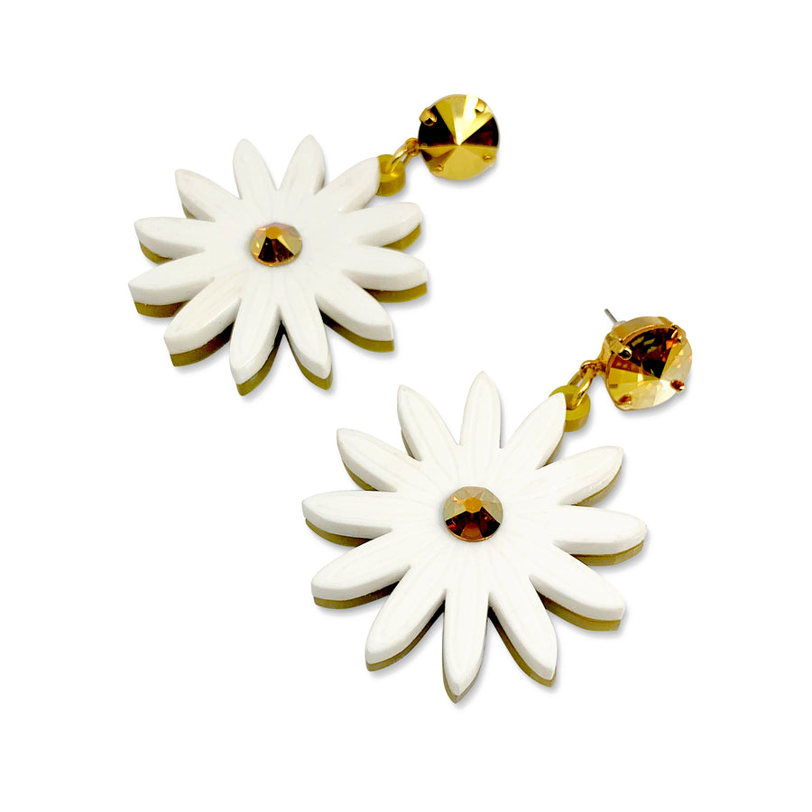 Jennifer Loiselle laser cut acrylic daisy flower earrings