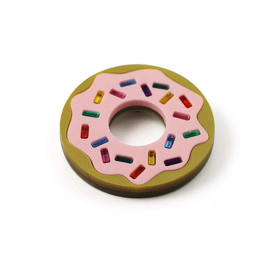 Jennifer Loiselle laser cut acrylic donut brooch