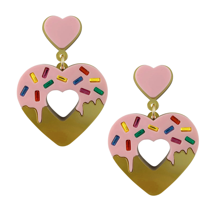 Jennifer Loiselle donut heart laser cut acrylic statement earrings