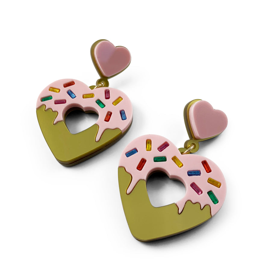 Jennifer Loiselle donut heart laser cut acrylic statement earrings
