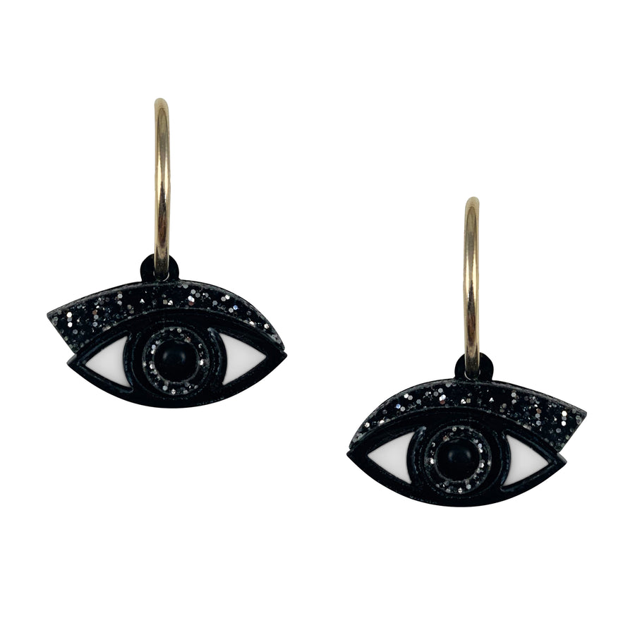 Eye Hoop Earrings in Black