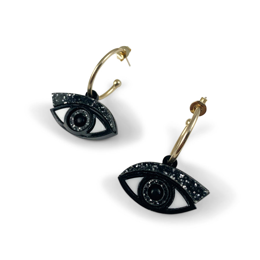 Eye Hoop Earrings in Black